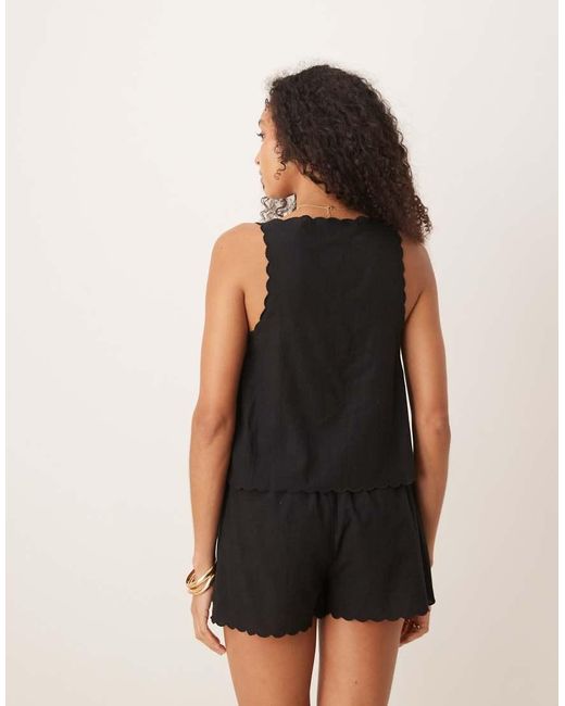 ASOS Black Blake Broderie Linen Blend Beach Waistcoat With Linen