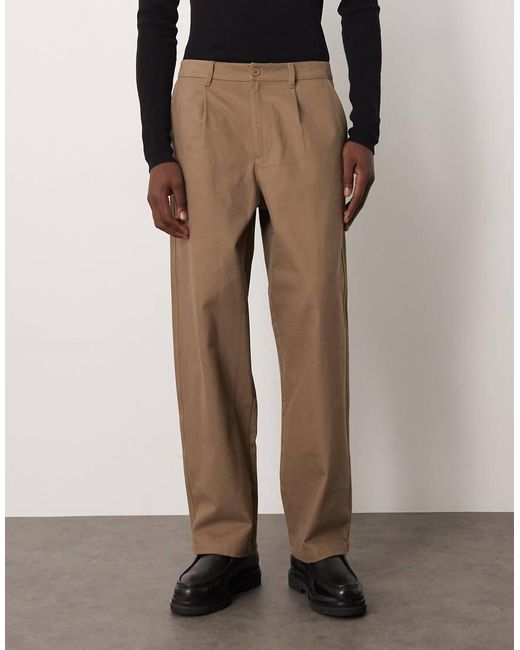 ASOS Brown Loose Straight Faux Suede Trousers With Pleats for men