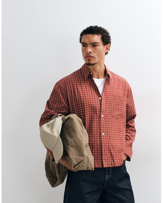 ASOS White Boxy Oversized Micro Check Shirt for men