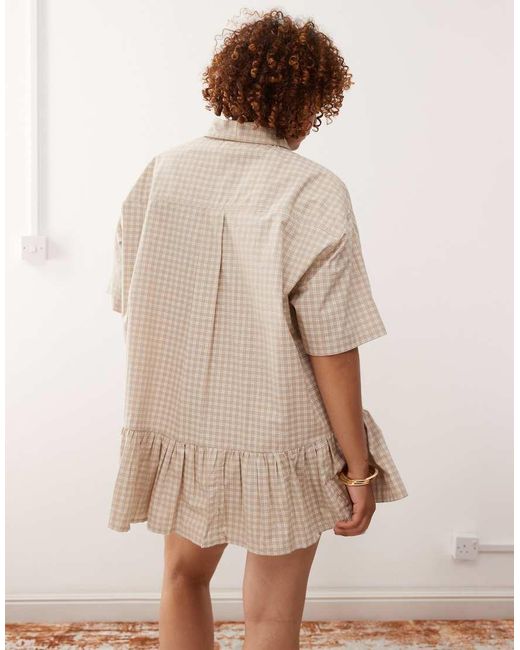 Collusion Natural Plus Check Pleated Skirt Shirt Dress
