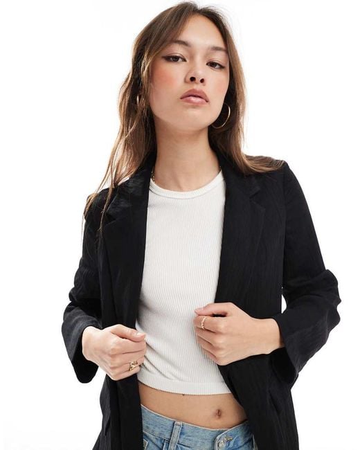 Stradivarius Black Crinkle Blazer