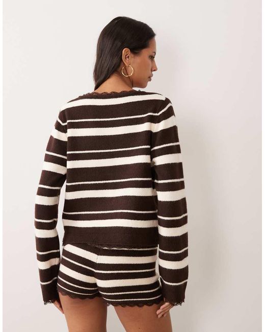 Miss Selfridge Black Stripe Cardigan Co-ord With Lace Trim