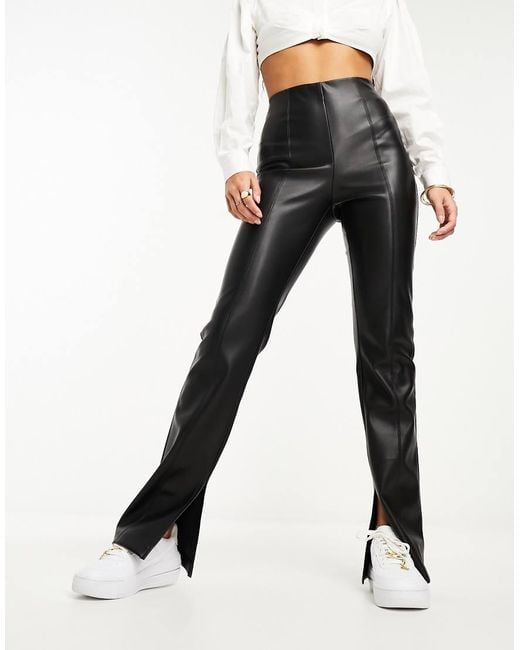Stradivarius Black Faux Leather Split Front Trouser