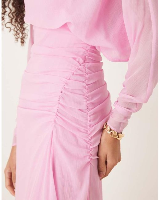ASOS Maxi-Jurk Met Blousonmouwen En Rimpeleffect in het Pink