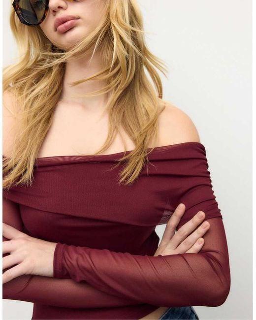 Stradivarius Red Asymmetric Tulle Top