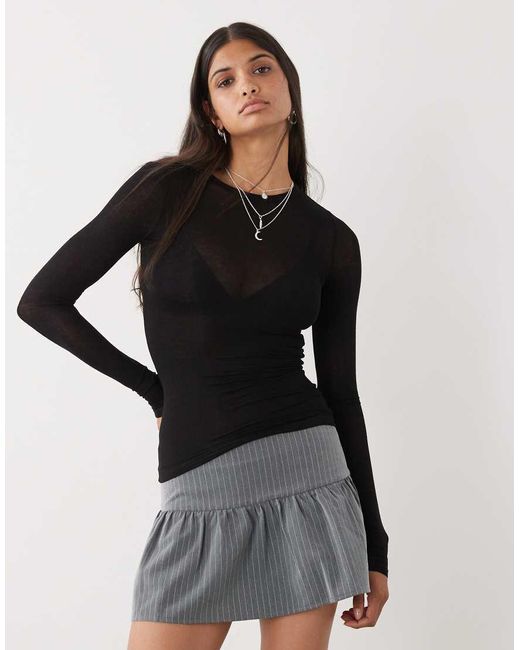 Weekday Black Soft Semi Sheer Long Sleeve T-shirt