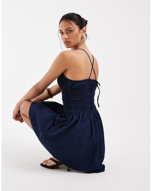 ASOS Blue Denim Shirred Mini Dress