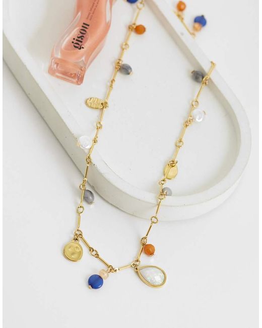 Reclaimed Vintage Metallic Stainless Steel Gem Link Necklace