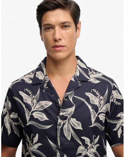 Superdry Gray Hawaiian Print Short Sleeve Shirt for men