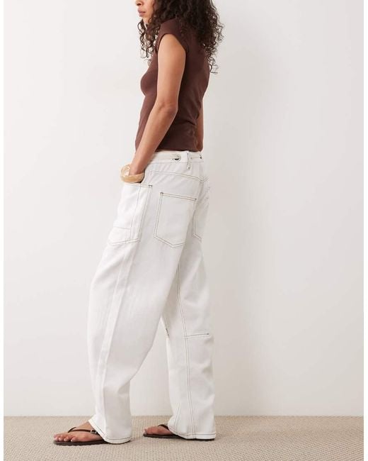 Lioness White Rush Hour Straight Leg Tie Detail Jean