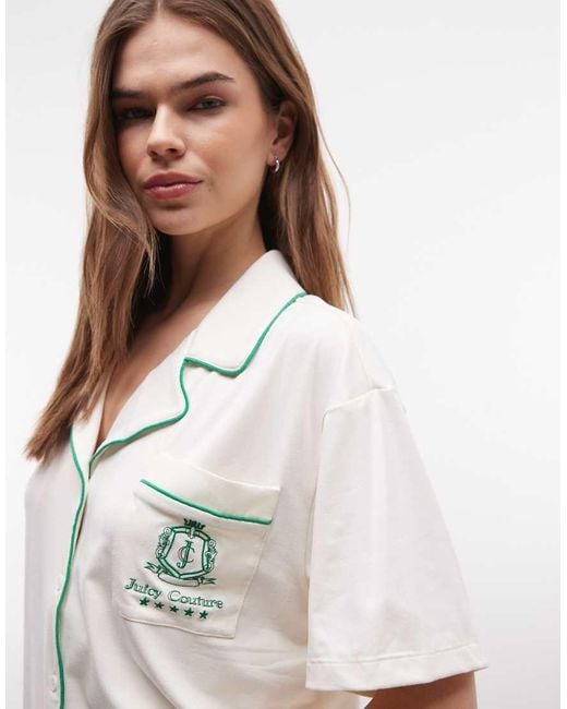 Juicy Couture Natural Chateau Logo Pyjama Shirt And Shorts