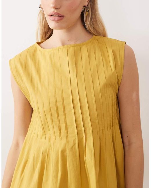 ASOS Yellow Slash Neck Mini Dress With Pintucks