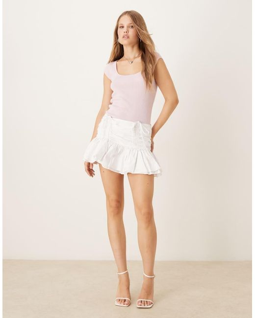 Glamorous White Ruched Tie Mini Skirt