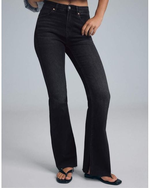 Stradivarius Blue Petite D74 Slit Fit Flared Jeans