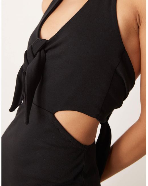 ASOS Natural Halter Maxi Dress With Bow Detail