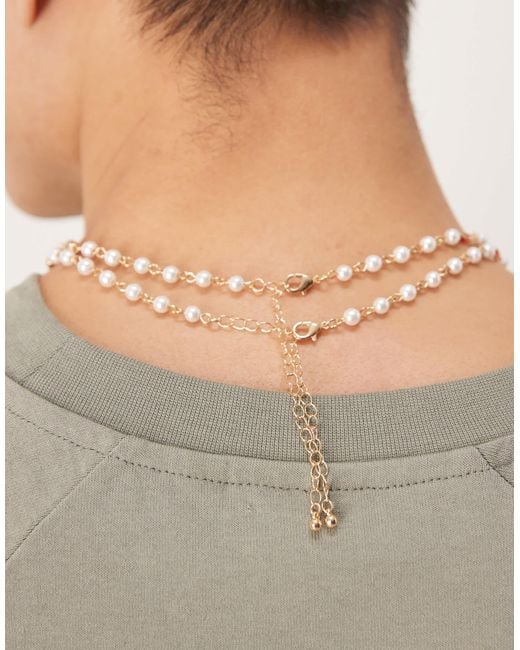ASOS Gray 2 Pack Faux Pearl And Crystal Necklace for men