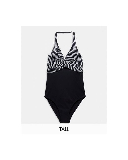 Figleaves Blue Tall Halter Swimsuit With Twist Detail