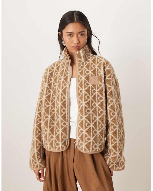 Calvin Klein Brown Monogram Logo Sherpa Jacket