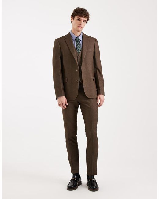 ASOS Brown Wool Look Skinny Suit Waistcoat for men