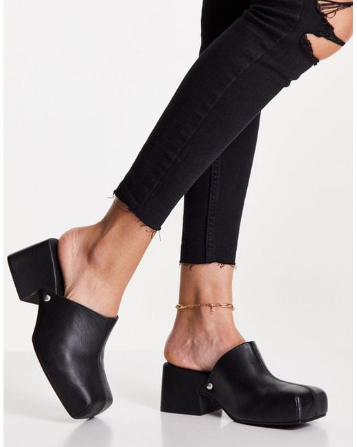 TOPSHOP Raven Leather Clog Mules in Black | Lyst UK