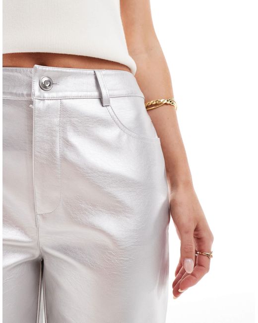 ASOS White Asos Design Petite Faux Leather Straight Leg Pants