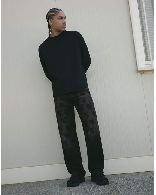 Bershka Gray Straight-leg Jeans With Laser Print for men