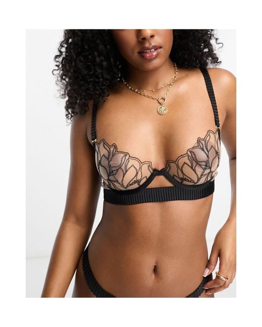 Bluebella Maia Floral Embroidered Sheer Bra in Black