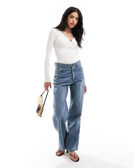 New Look White Long Sleeve Bodysuit With Trim Detail