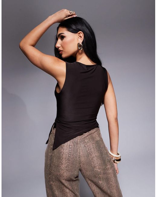 Kaiia Brown Exclusive Slinky Sleeveless Asymmetric Side Split Top