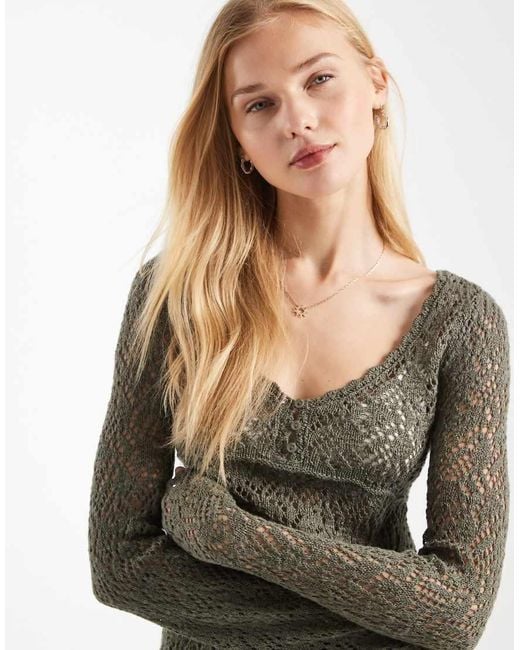 Hollister Gray Long Sleeve Boho Babydoll Top