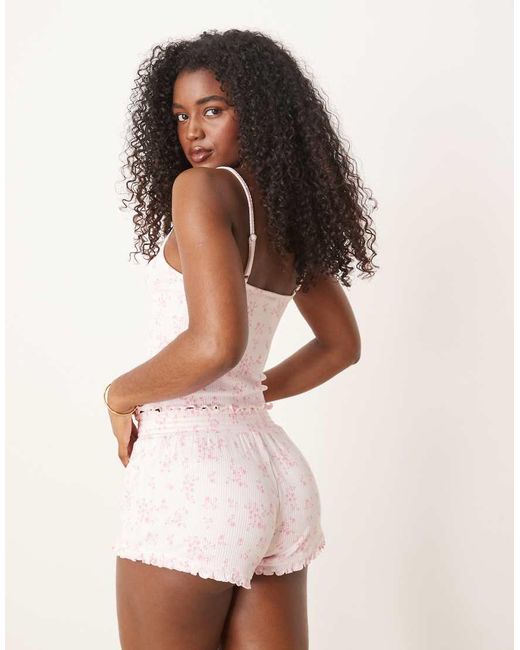 Boux Avenue Brown Rib Floral Print Cami And Short Set
