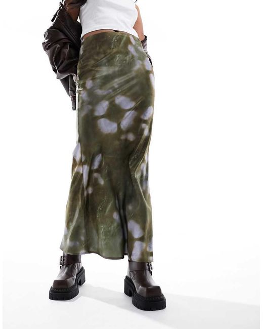 Collusion Green Satin Slip Maxi Skirt
