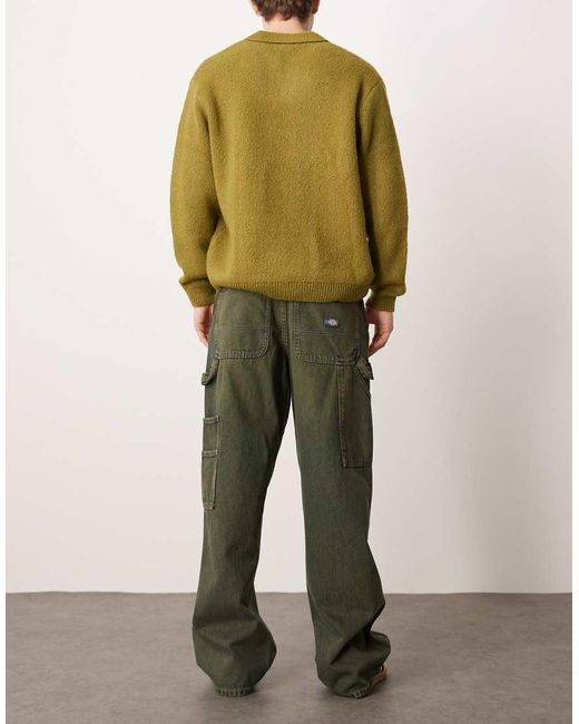 Dickies Green Loose Fit Carpenter Denim Trousers With Contrast Stitching for men