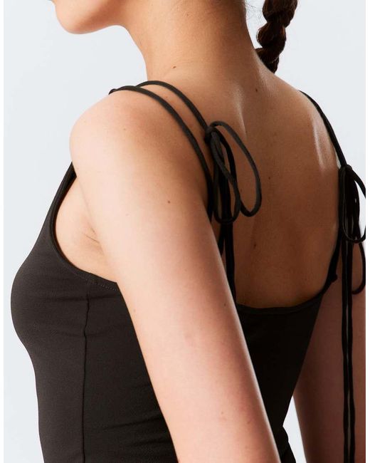 Weekday Black Strappy Boat-Neck Jersey Tank Top