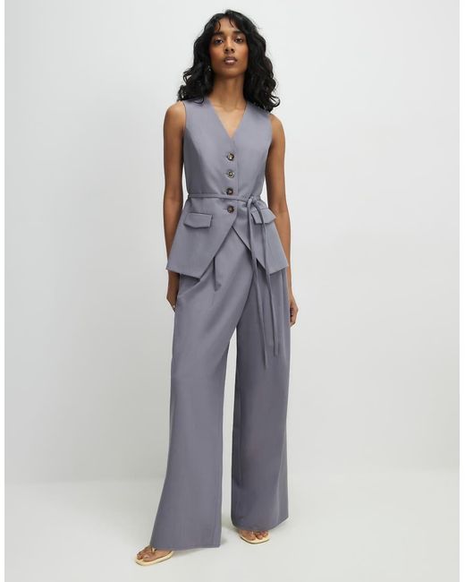 River Island Blue Wrap Detail Wide Leg Trousers