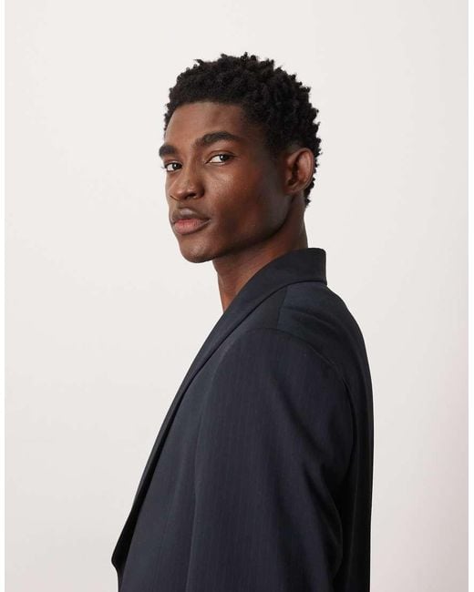 ASOS Blue Regular Wrap Shawl Neck Pinstripe Suit Jacket for men