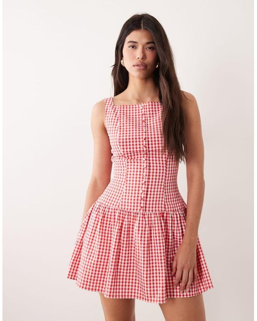 Kaiia Pink Exclusive High Square Neck Button Down Mini Dress