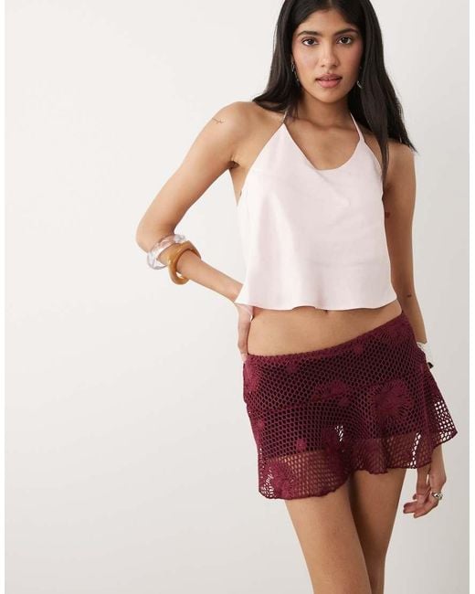 Motel Red Miki Crochet Mini Skirt