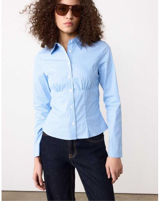 Stradivarius Blue Fitted Shirt With Underbust Seam