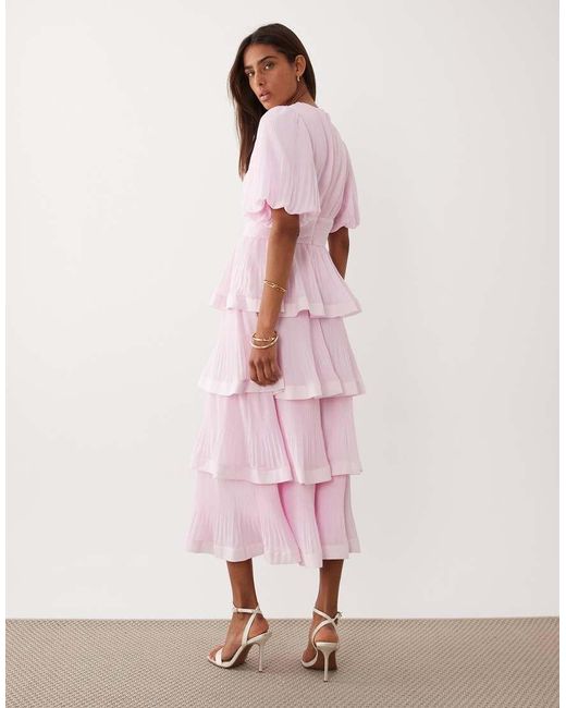 Y.A.S Pink Plisse Tiered Maxi Dress
