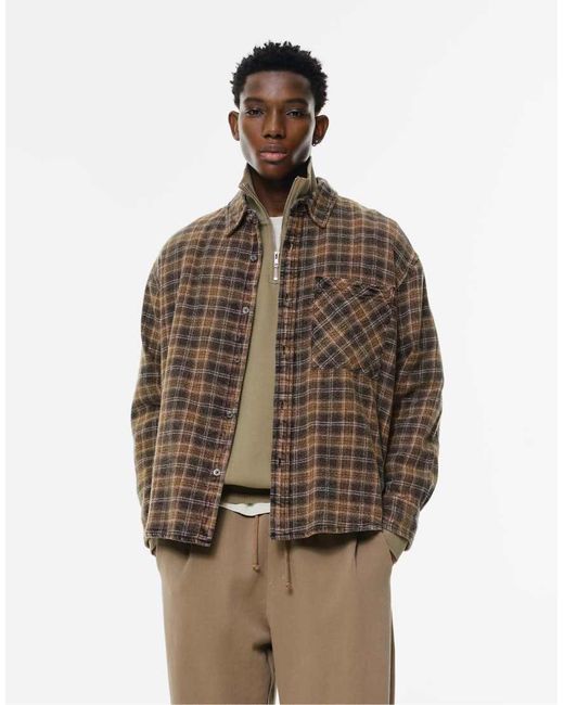 Pull&Bear Brown Check Shirt for men