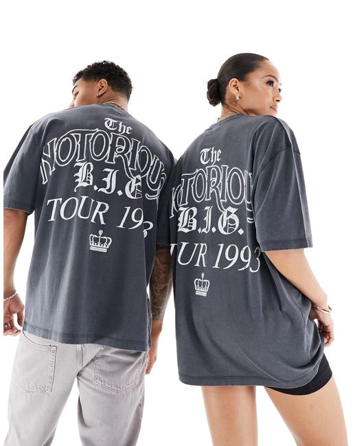 T-shirt unisex oversize color slavato con stampe del tour di biggie smalls su licenza di ASOS in Black