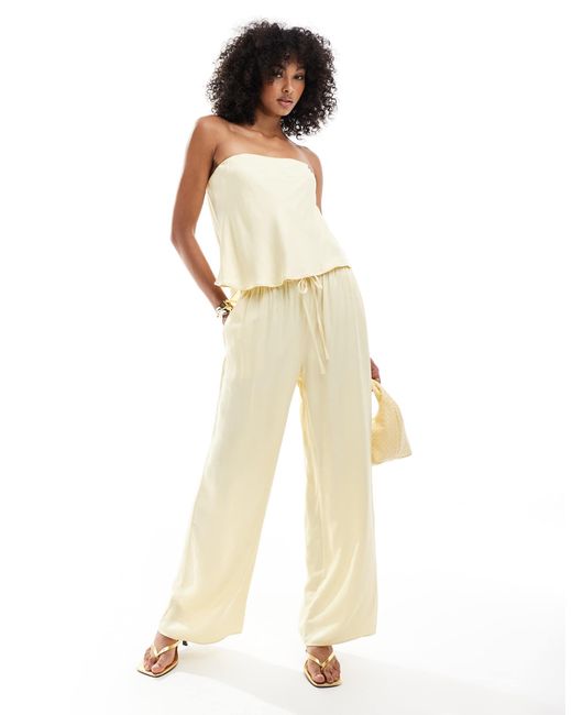ASOS Natural Satin Wide Leg Pull On Pants