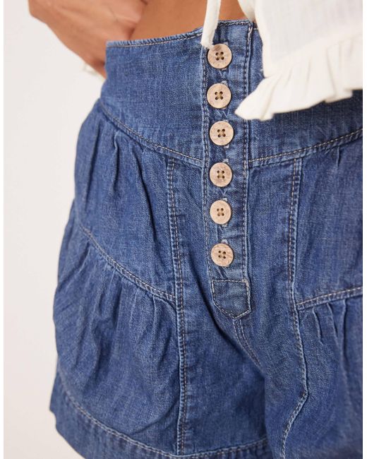 Free People Blue Fleur Tiered High Waist Denim Shorts