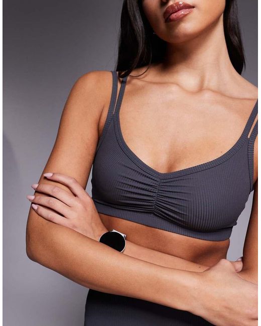 4505 Gray Rib Light Support Sports Bra
