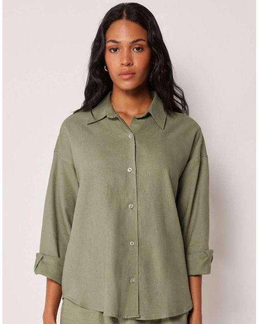 Calzedonia Green Short Linen And Viscose Beach Shirt