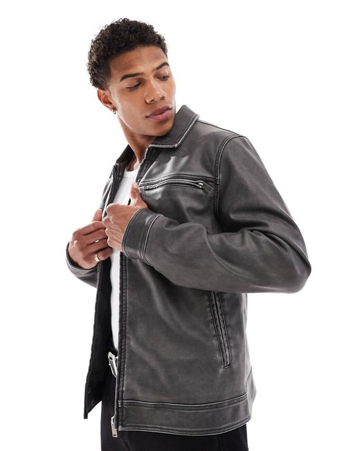 Veste zippée en similicuir effet usé Brave Soul pour homme en coloris Black