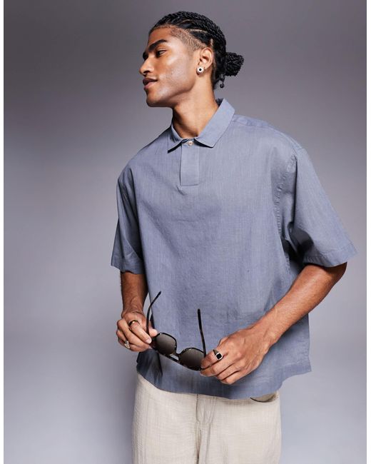 ASOS Gray Boxy Oversized Overhead Linen Look Shirt for men