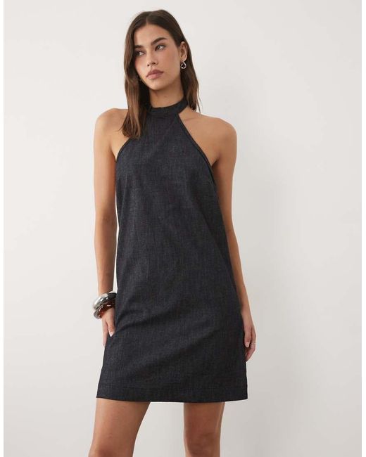 Mango Natural Denim Halterneck Mini Dress