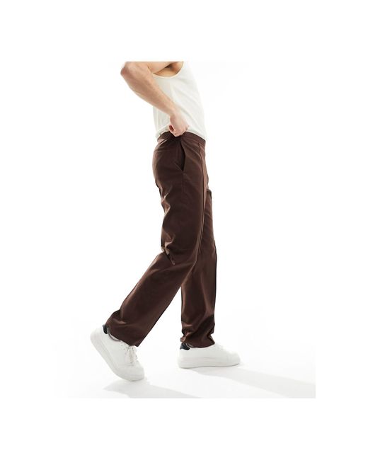 ASOS Brown Smart Straight Leg Linen Blend Pants for men